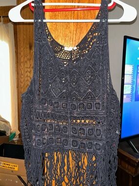 Active USA Black Crochet Fringe Tank Top